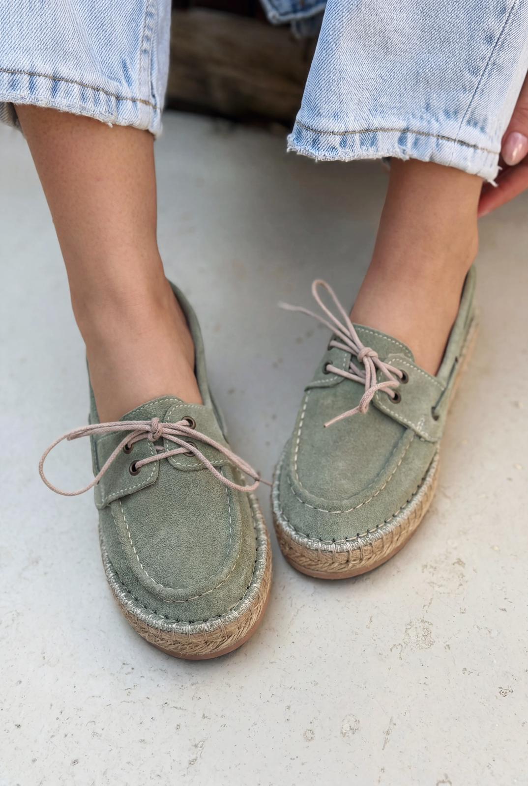 Selora Mint Green Genuine Suede Women's Loafers