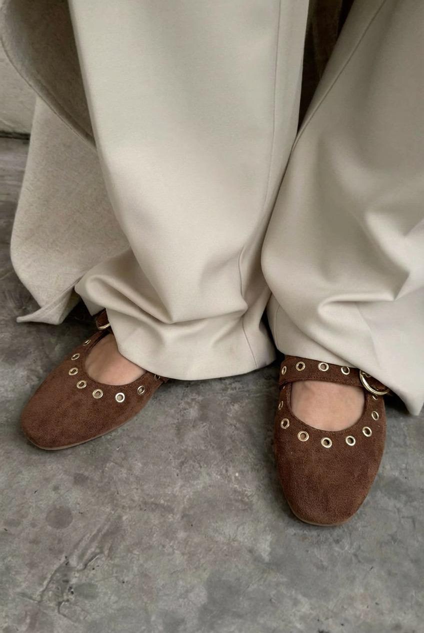Dorin Dark Brown Suede Studded Women's Flats