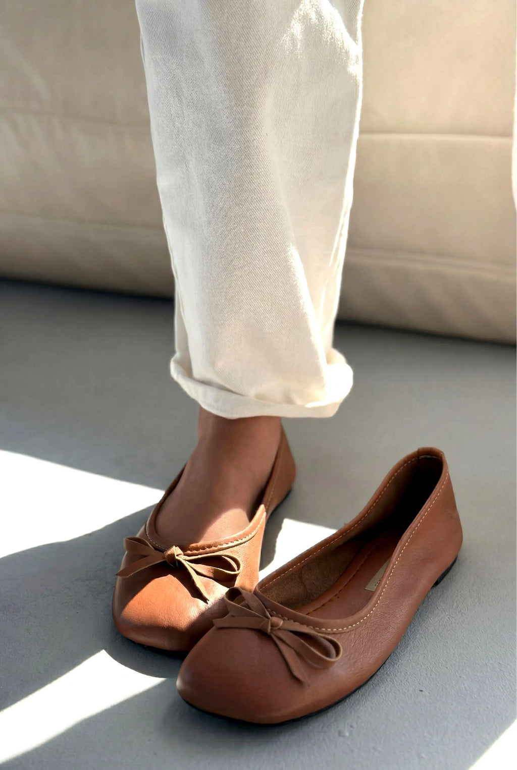 Telion Tan Genuine Leather Women's Flats