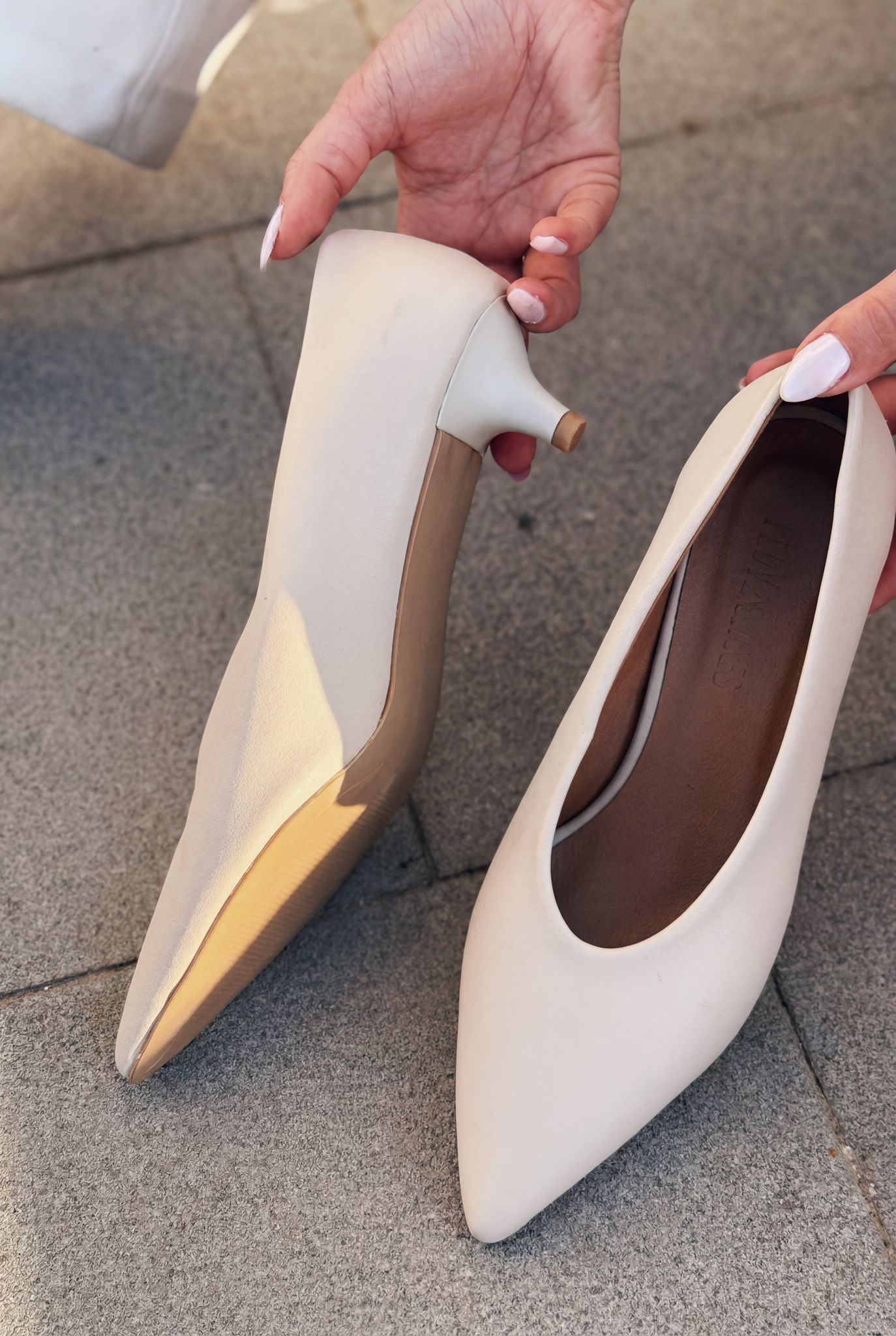 Seranis Beige Genuine Leather Faux Leather Women's Stilettos