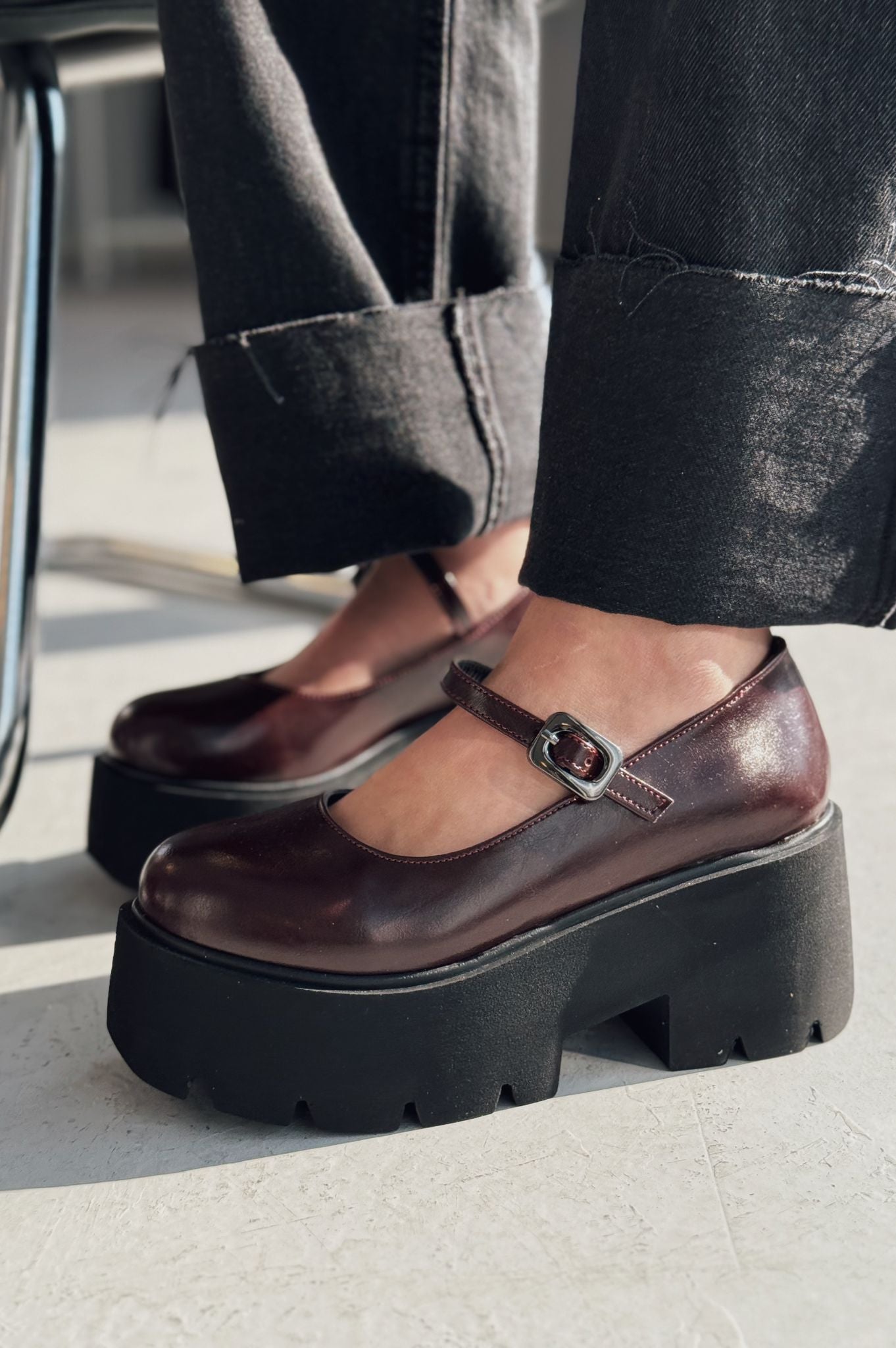 Tinos Bordeaux Faux Leather Platform Women's Mary Jane
