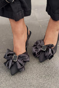 Velune Black Bow Detail Satin Women's Stilettos