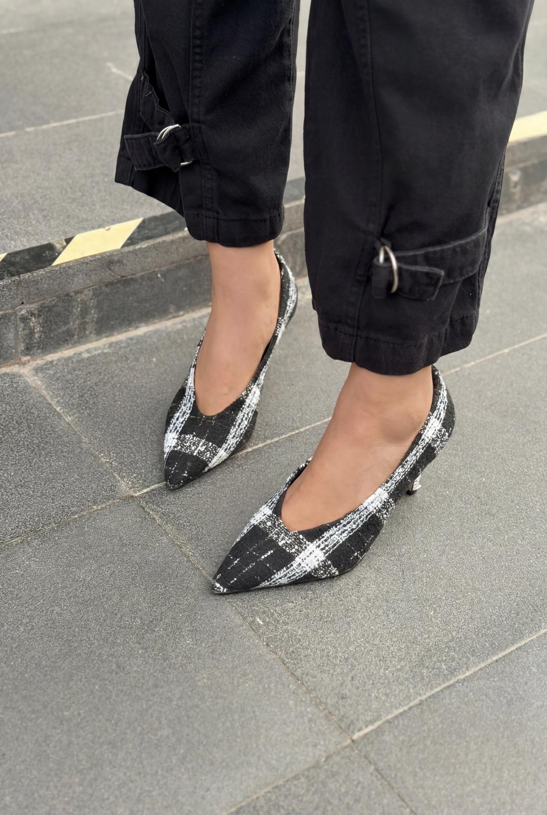 Kairo Black Tweed Plaid Stilettos