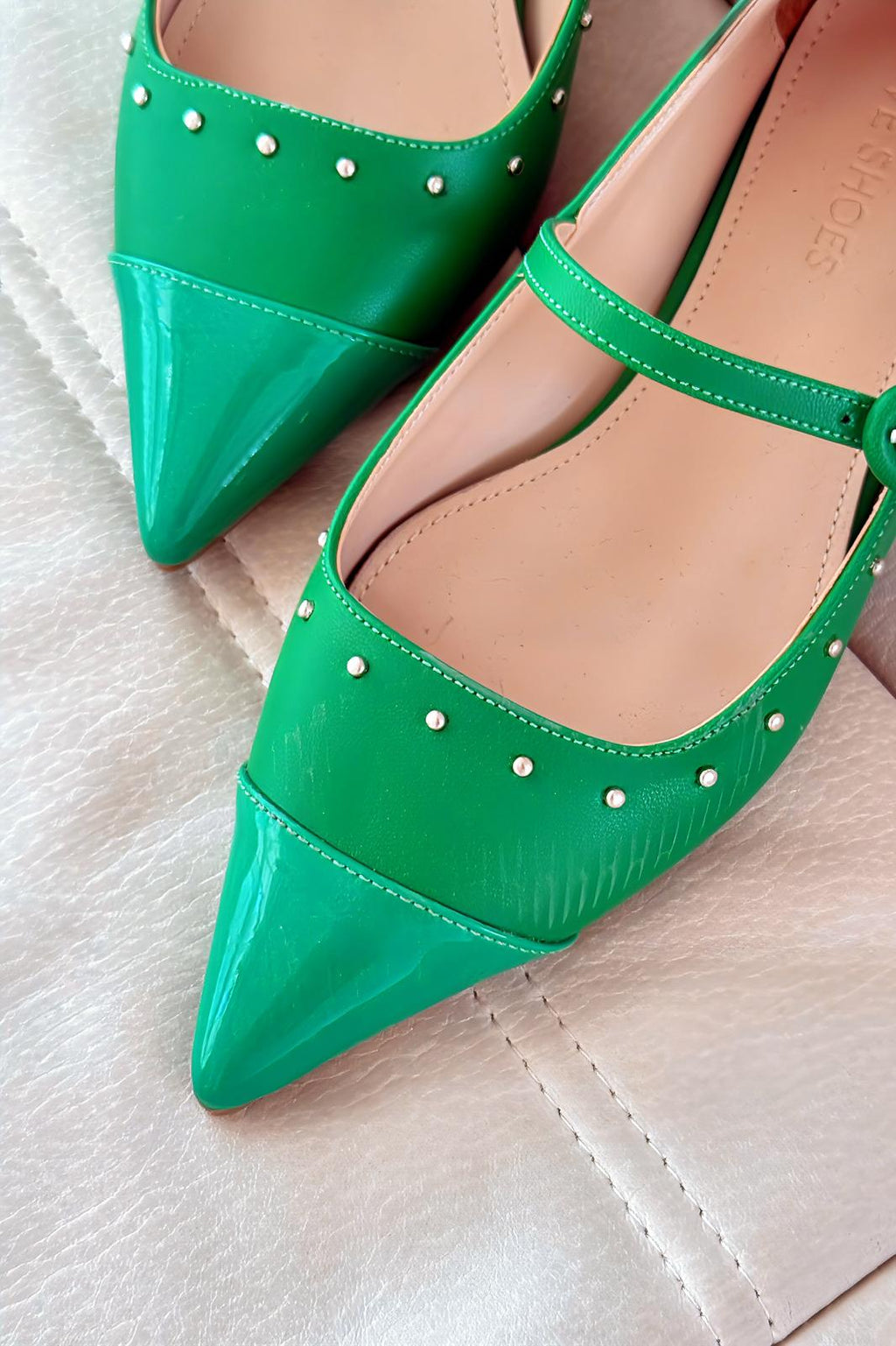 Panilo Green Faux Leather Studded Women's Flats