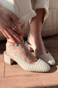 Solen Beige Faux Leather Woven Detail Women's Mary Jane