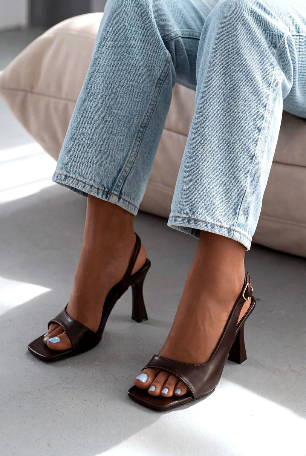 Solvion Light Brown Faux Leather Women's Pumps Sandals