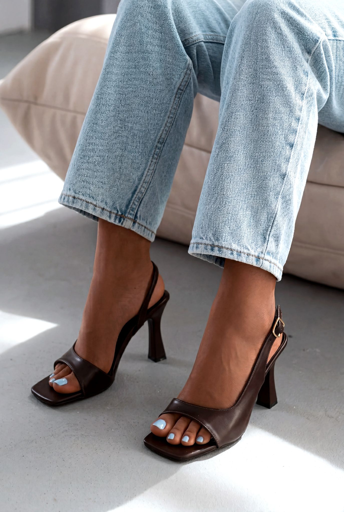 Solvion Light Brown Faux Leather Women's Pumps Sandals