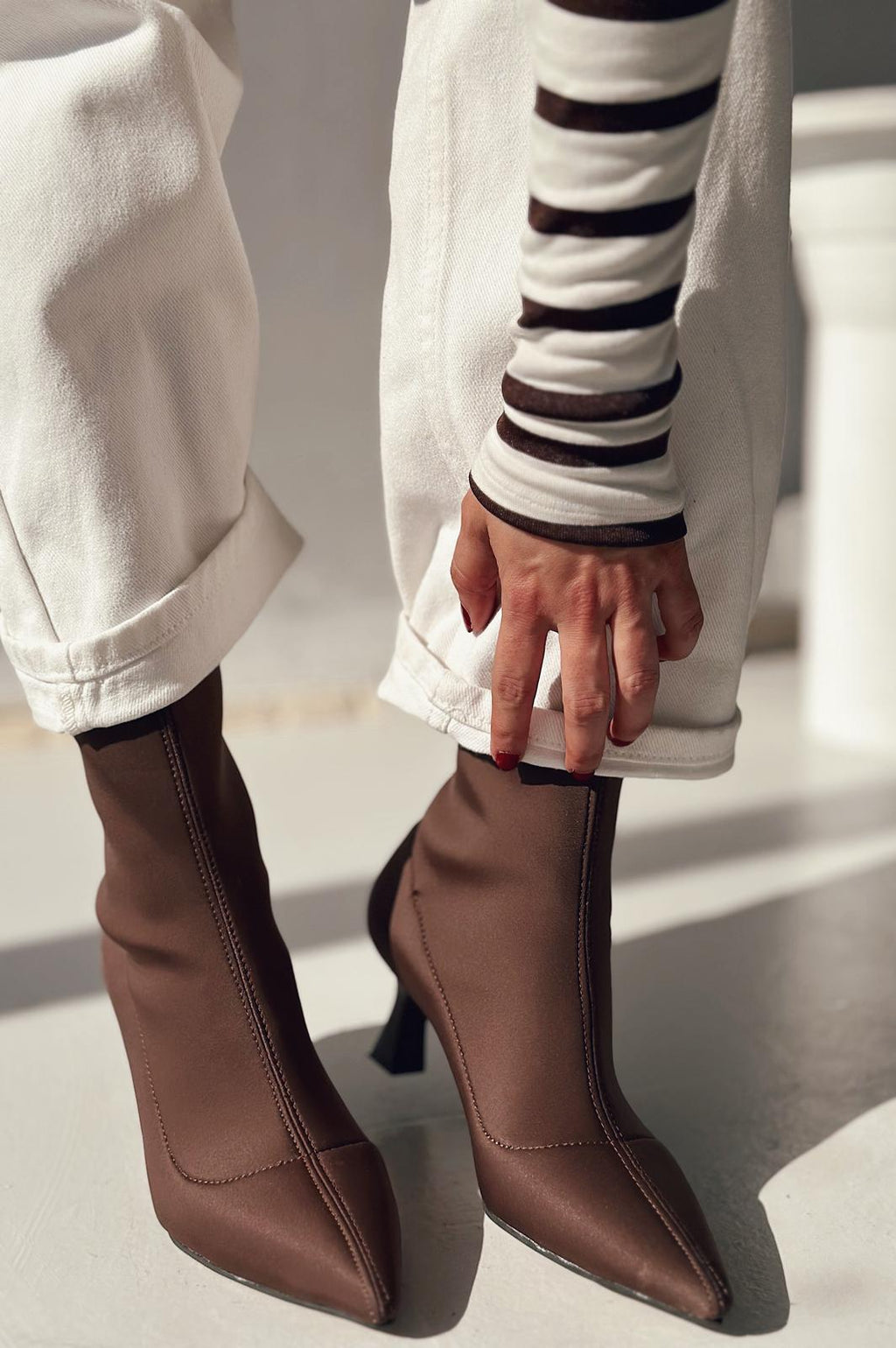Loravo Acı Kahve Sock Thin Heel Boots
