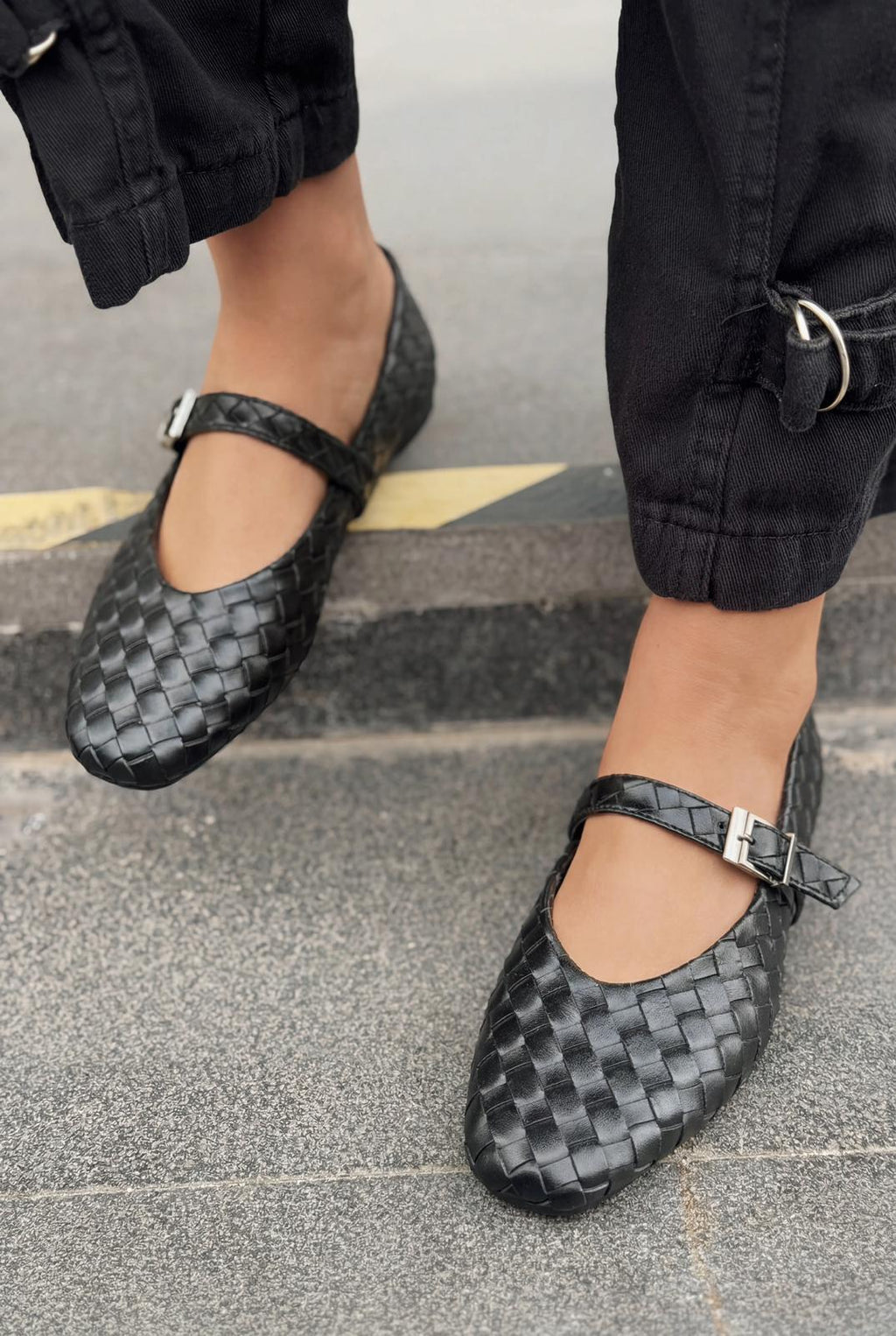 Vespera Black Faux Leather Women's Flats