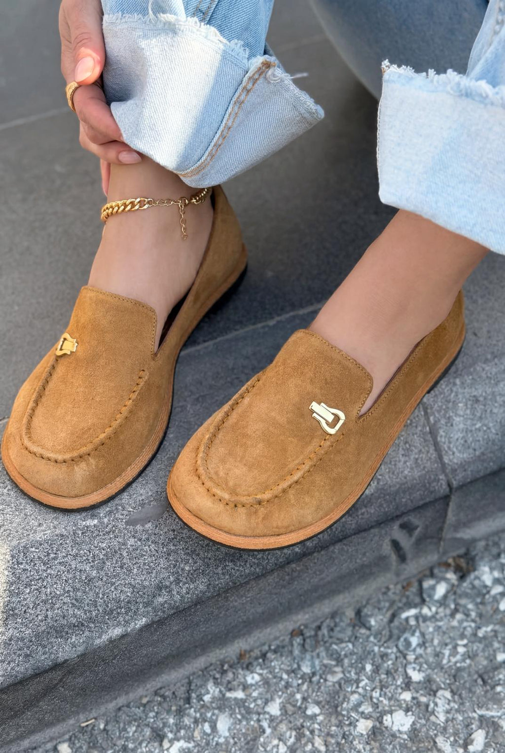Rasen Tan Genuine Suede Women's Loafers