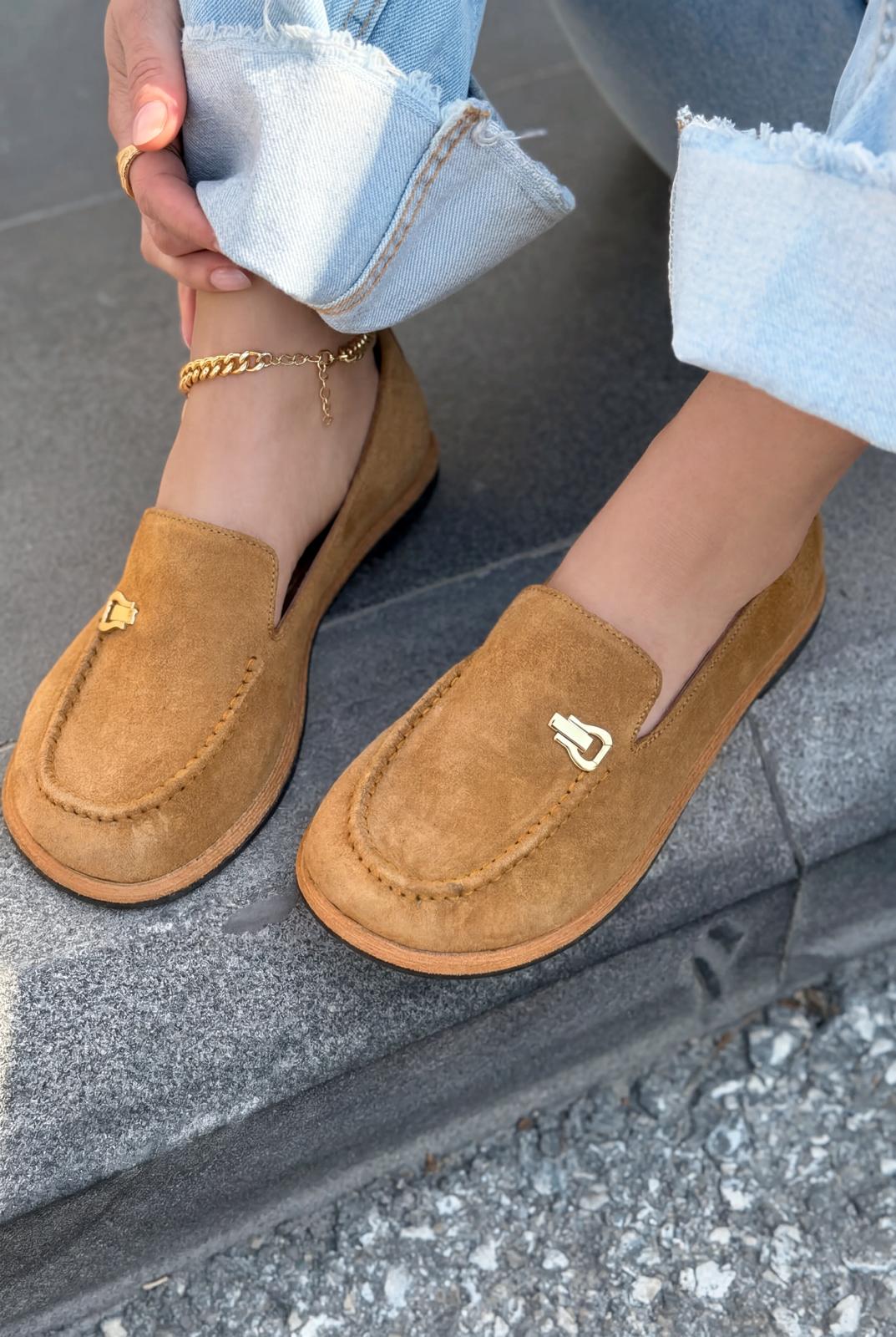 Rasen Tan Genuine Suede Women's Loafers