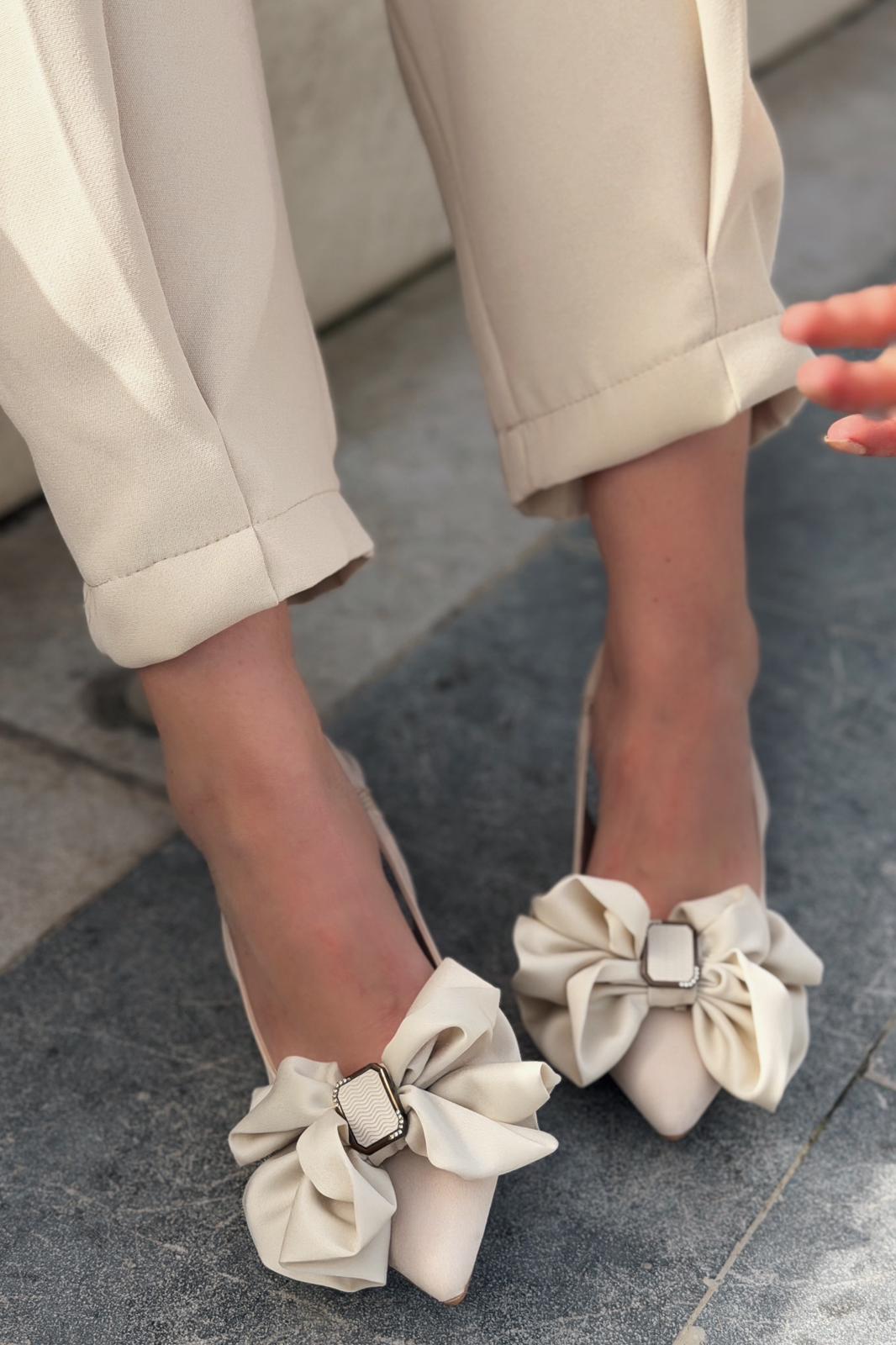 Velune Beige Satin Bow Detail Stiletto