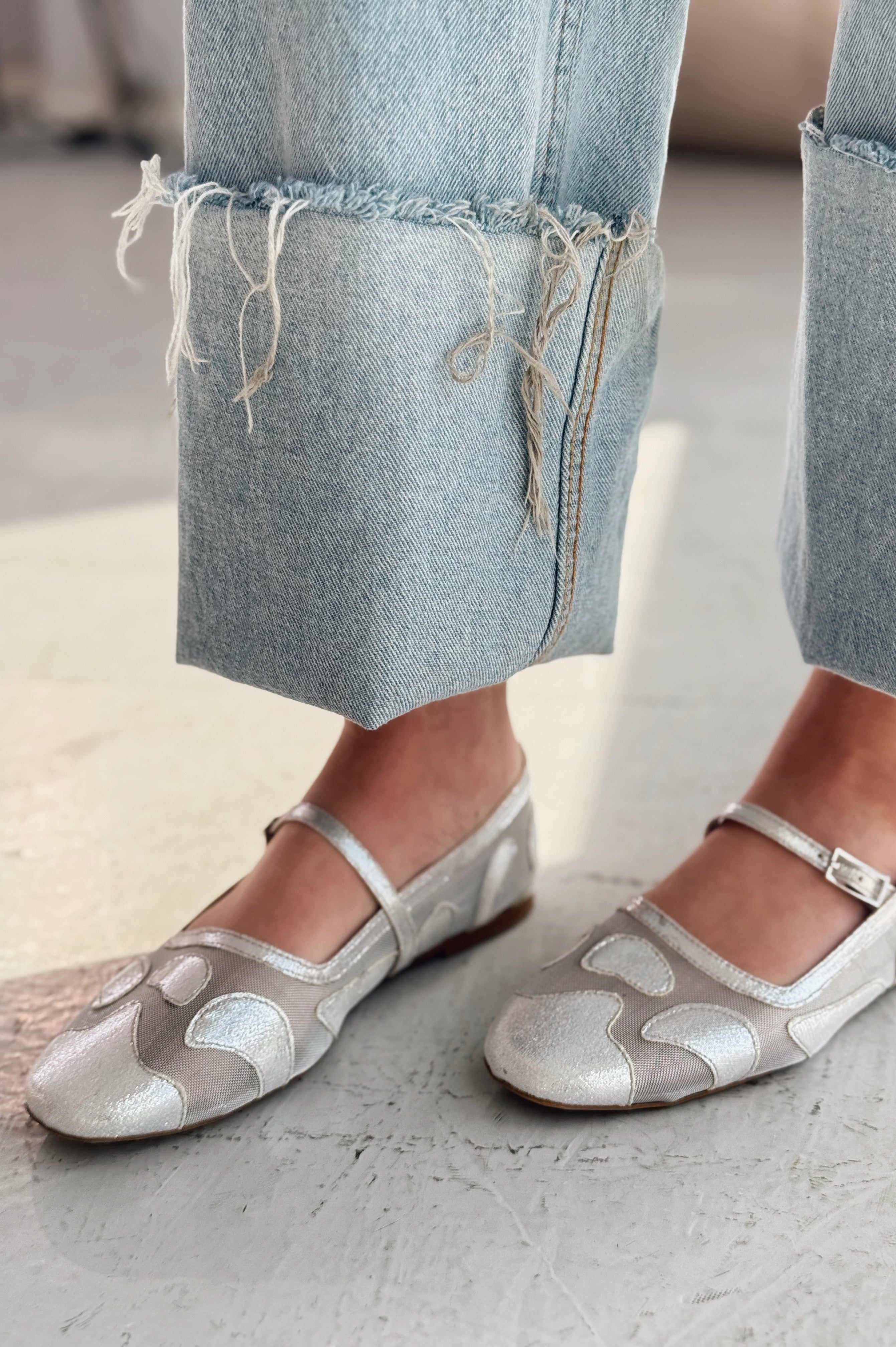 Sartil Metallic Grey Tulle Embroidered Women's Flats