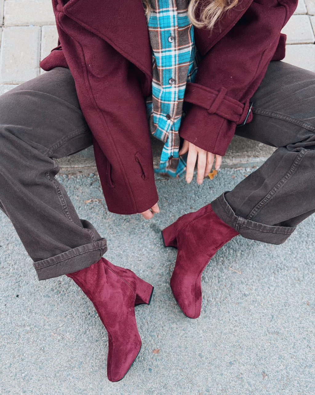 Jornel Women's Pumps Stretch Boots Burgundy Suede