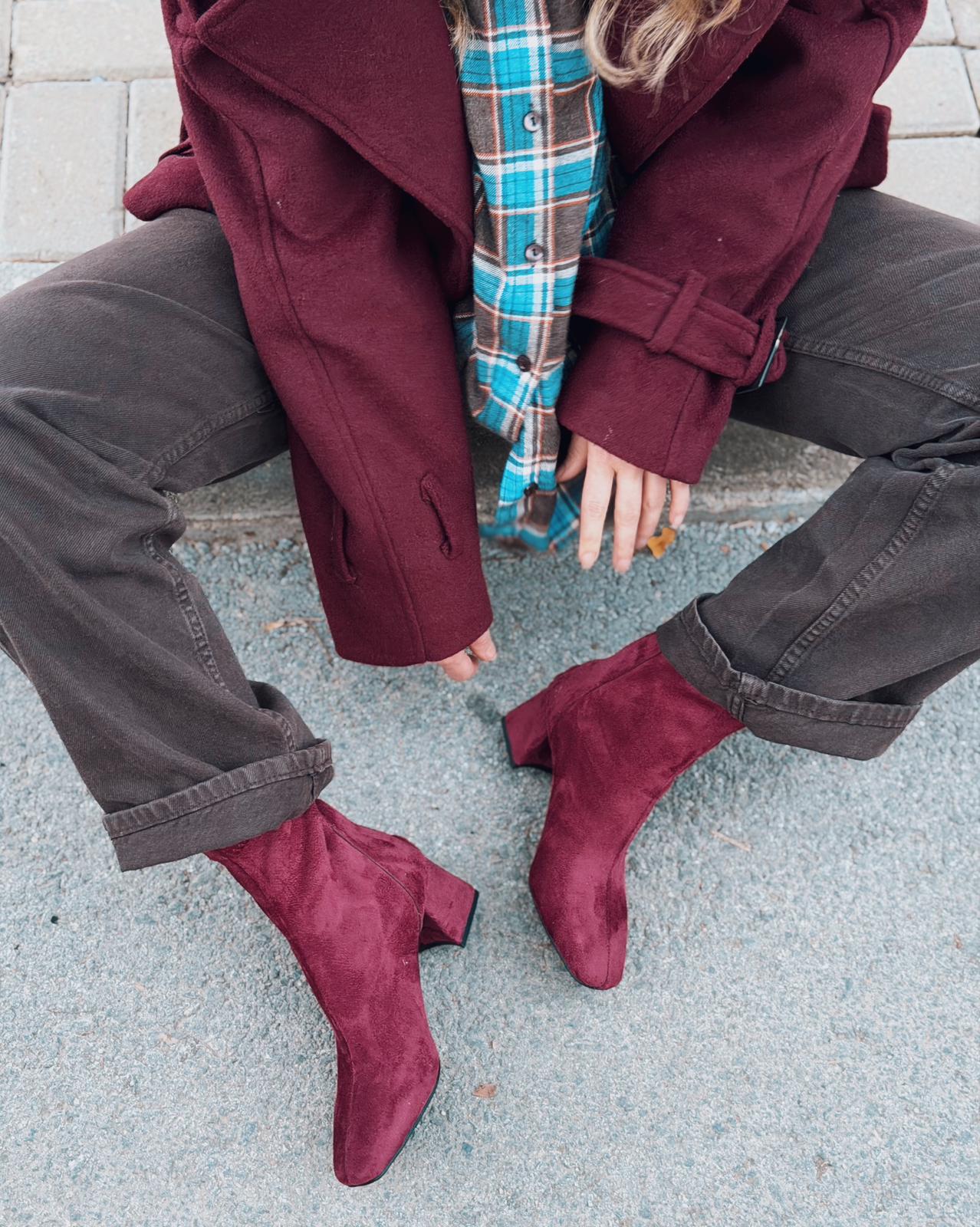 Jornel Women's Pumps Stretch Boots Burgundy Suede