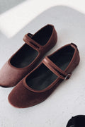 Vosinta Dark Brown Velvet Women's Mary Jane Flats