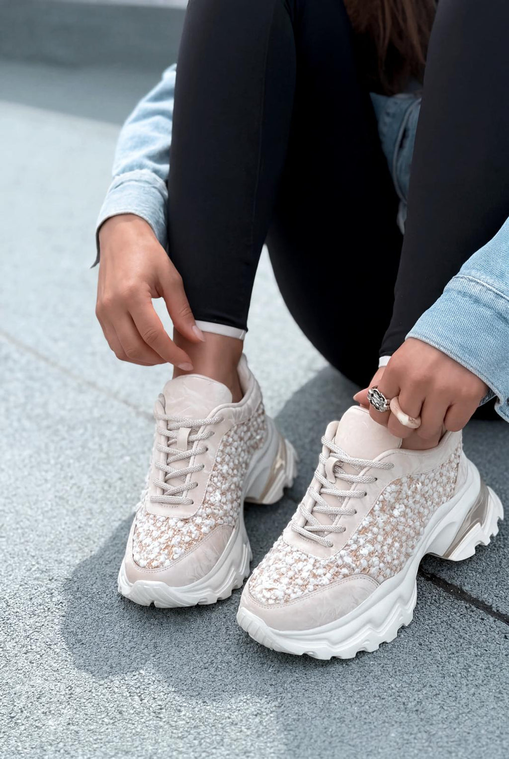 Melion Beige Sequin Women's Sneakers