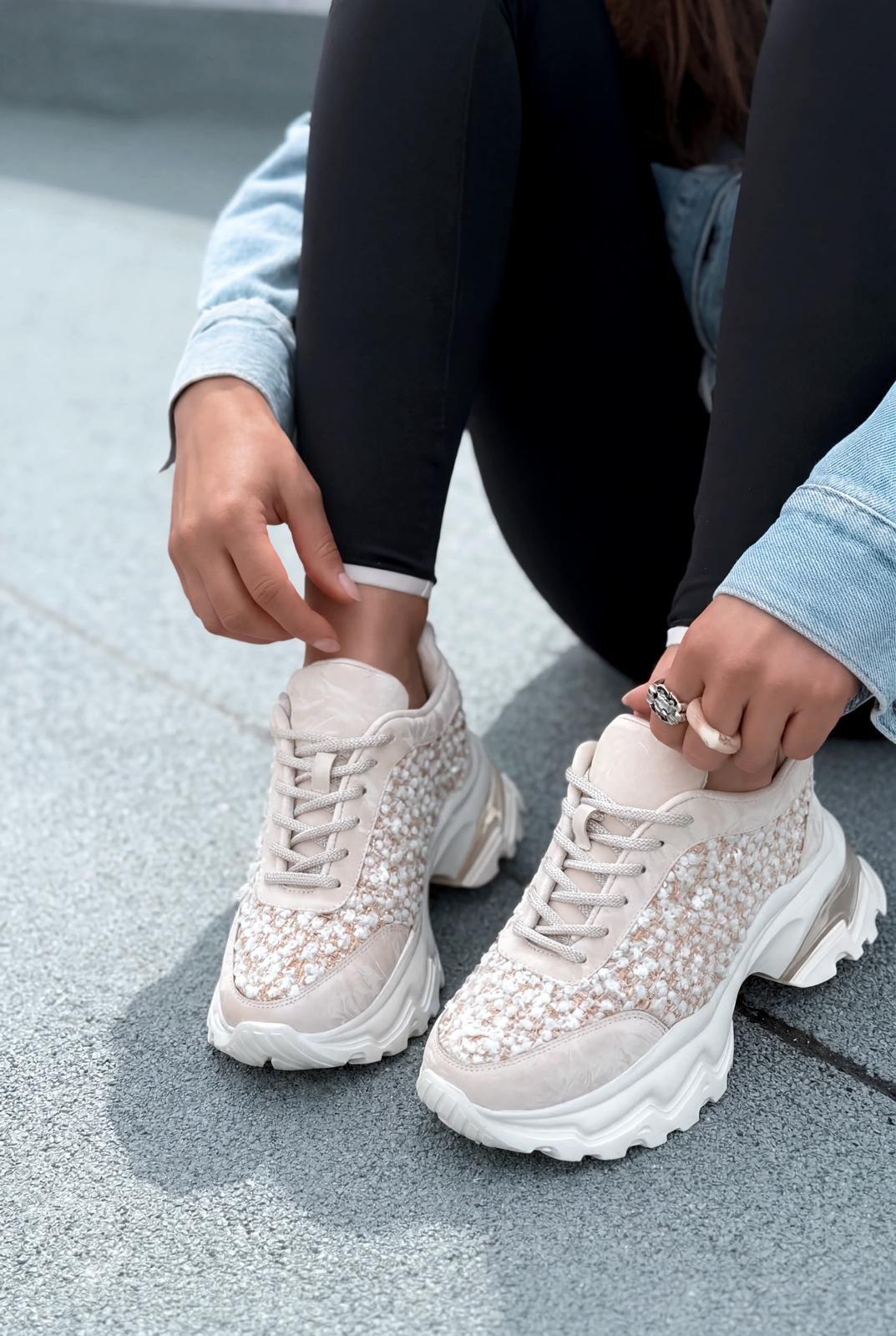 Melion Beige Sequin Women's Sneakers