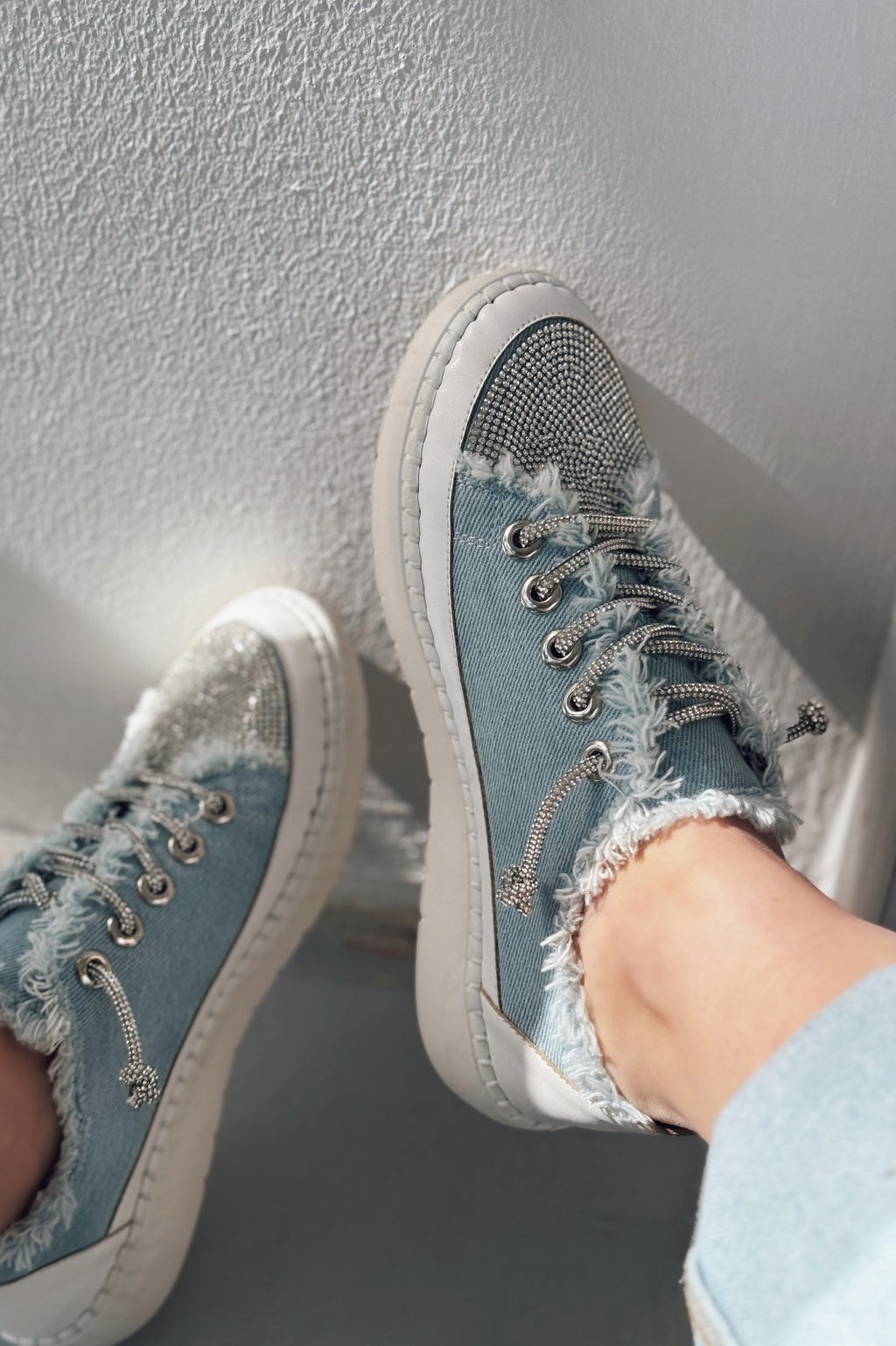 Delina Light Blue Jean Rhinestone Women's Sneakers