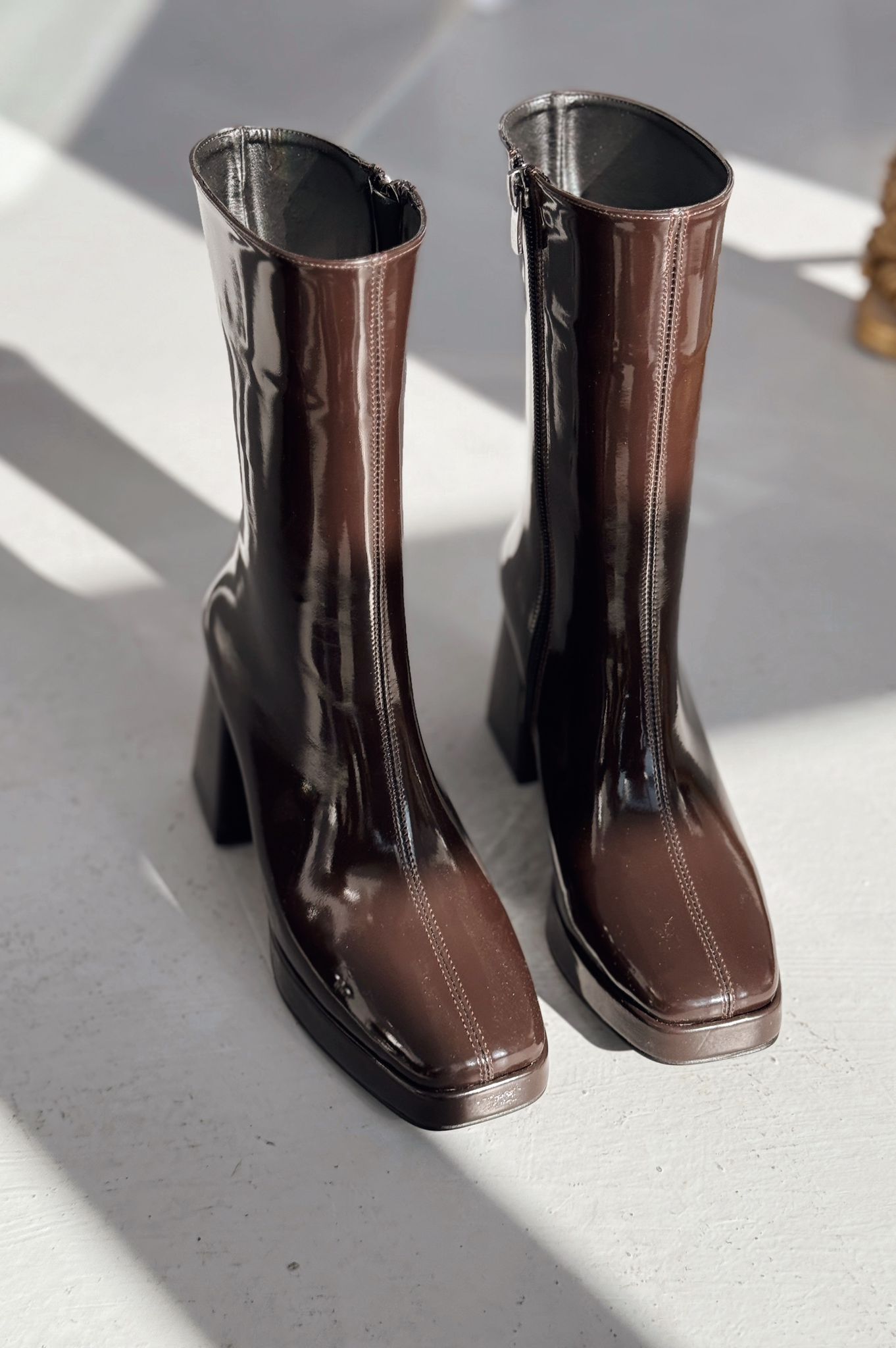 Polinca Patent Faux Leather Platform Dark Brown Women's Boots