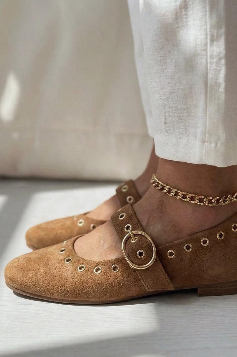 Dorin Taupe Suede Studded Women's Flats