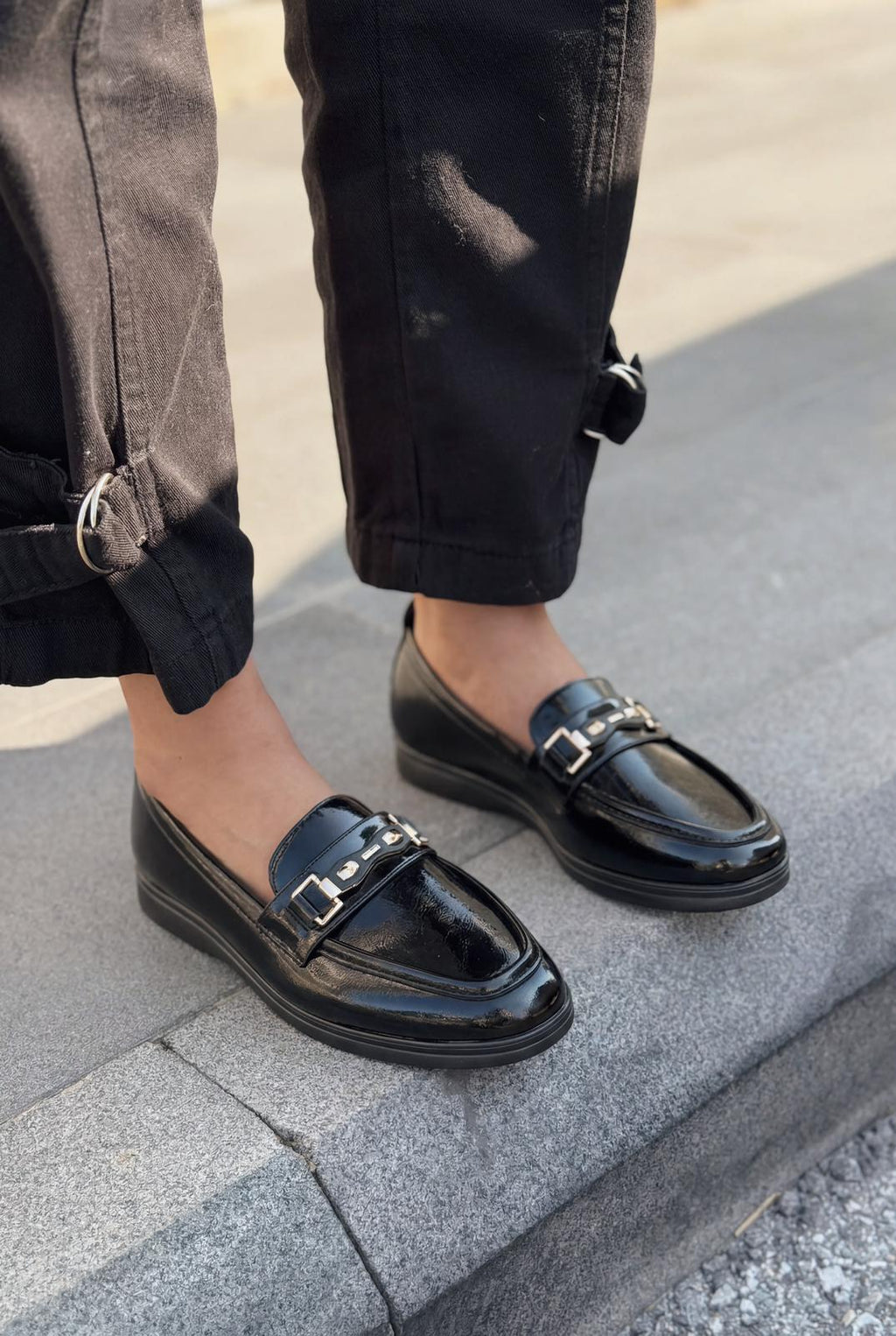 Toler Black Patent Faux Leather Women's Loafers