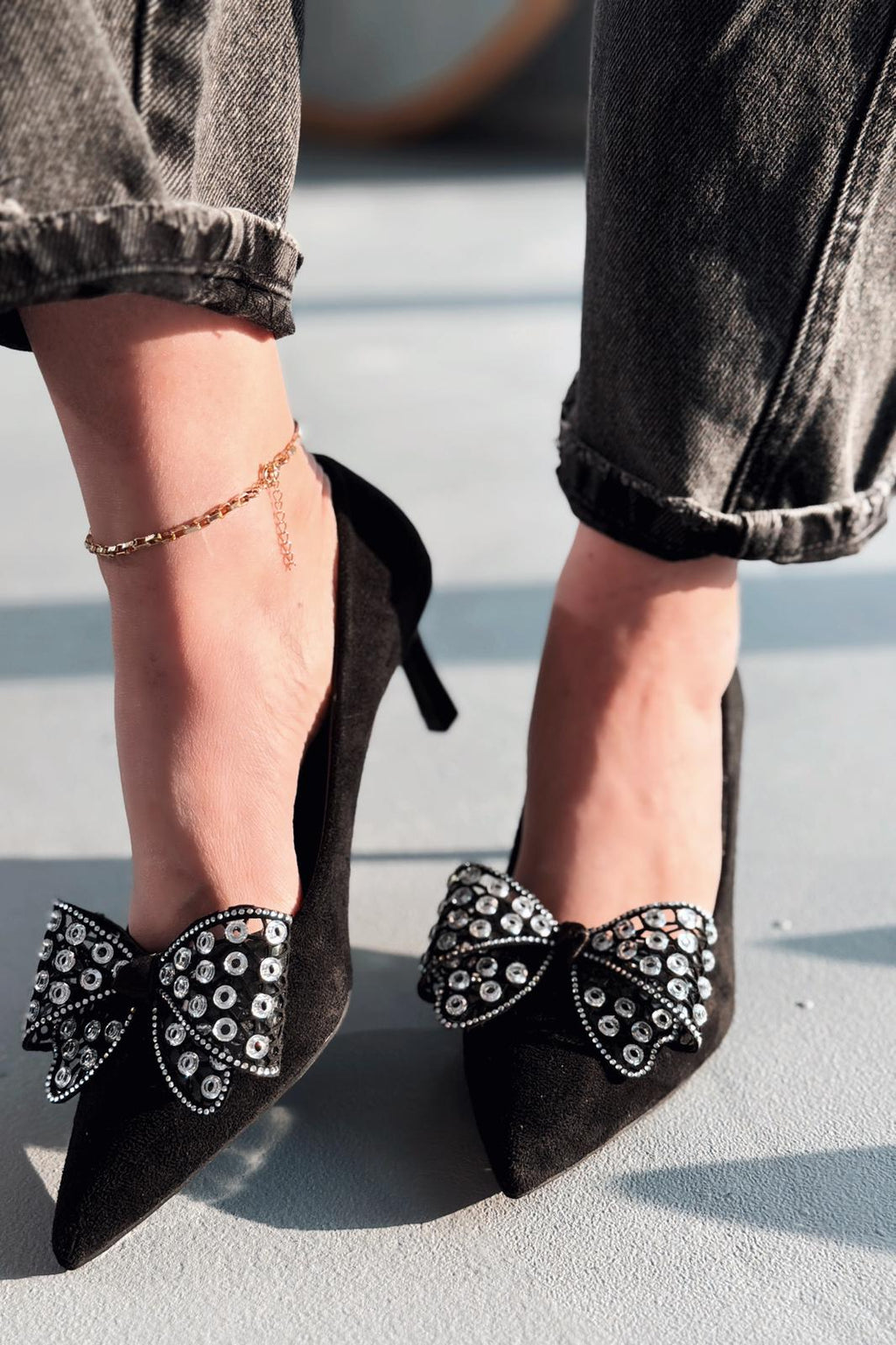 Sorexa Black Suede Bow Detail Women's Stilettos
