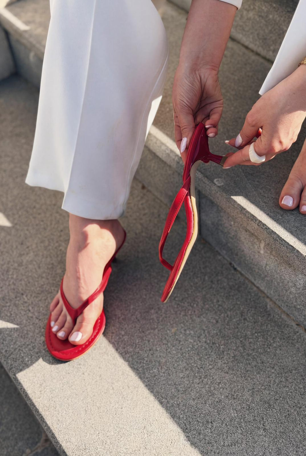 Arlene Red Faux Leather Women's Pumps Thong Sandals