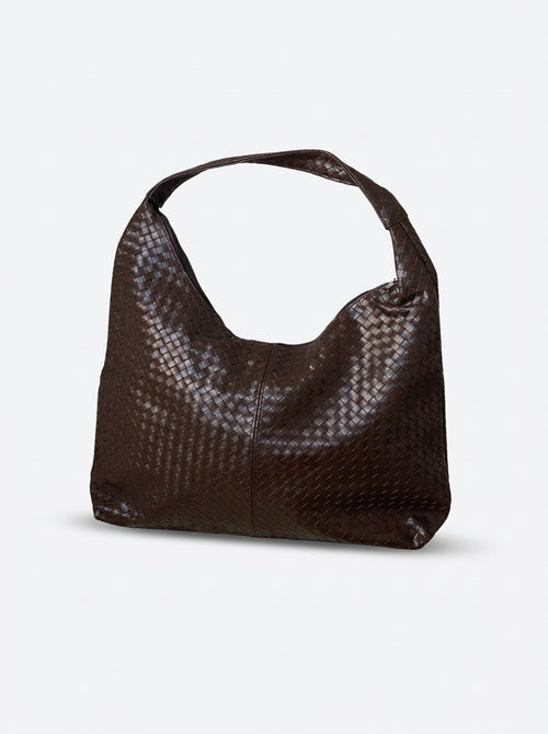 Belina Shoulder Bag Light Brown Faux Leather Woven Detail