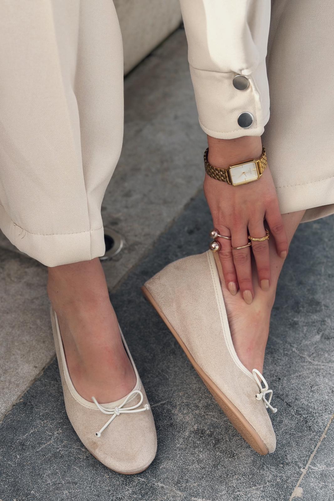 Stellor Beige Suede Women's Wedge Heel Flats