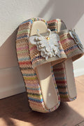 Dayned Raffia Stone-Embellished Women's Slide Sandals Multicolor