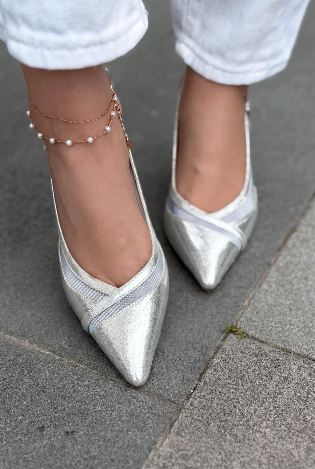 Almerion Silver Patent Faux Leather Women's Stilettos