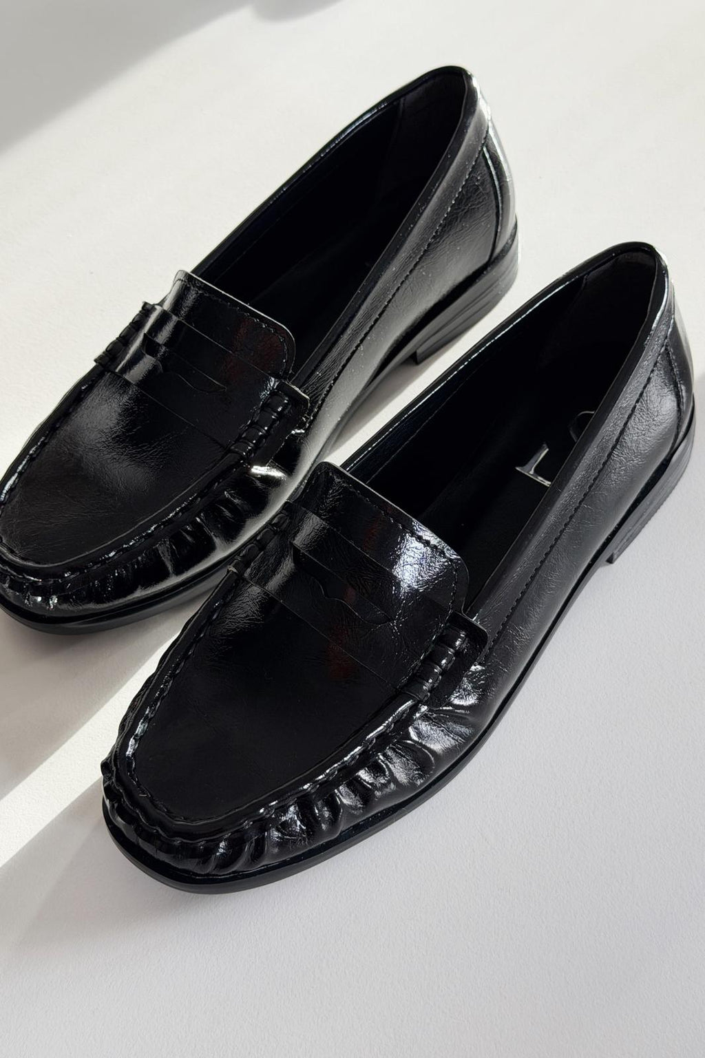 Marcel Black Crinkled Patent Faux Leather Women's Loafers