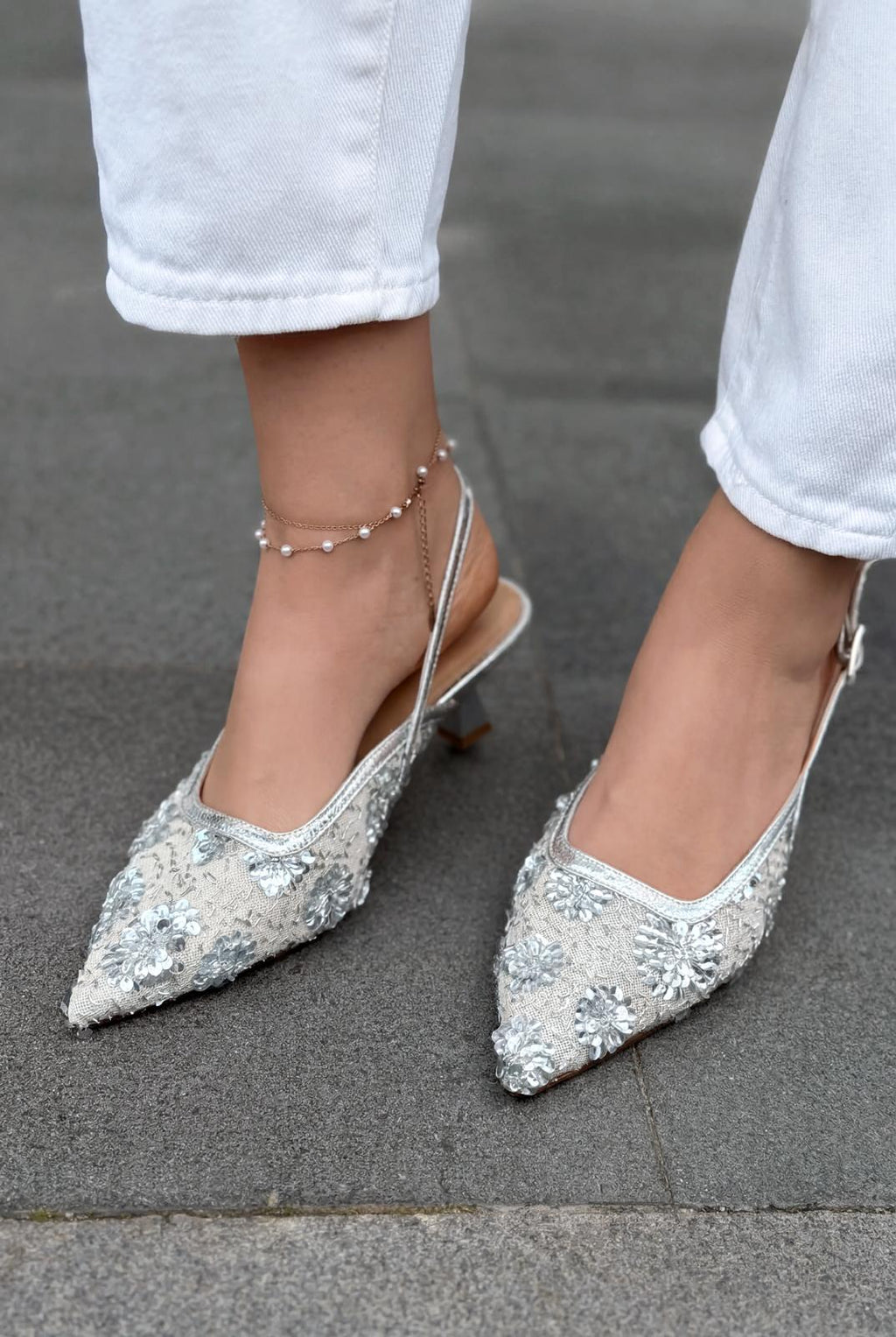Serona Silver Embroidered Women's Stilettos