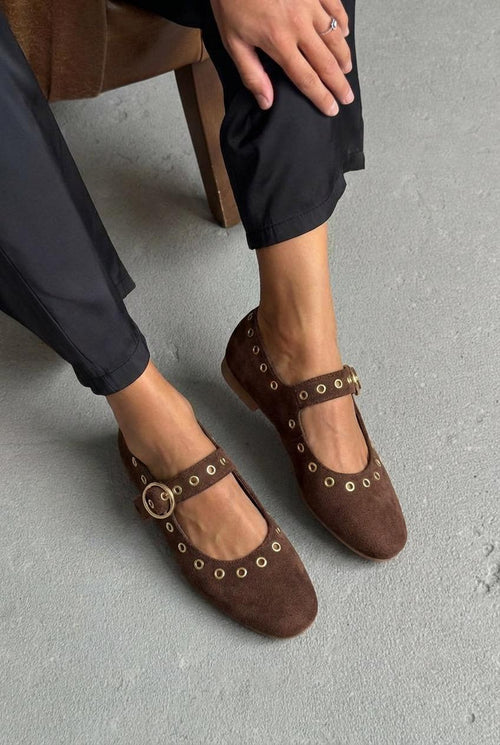 Dorin Dark Brown Suede Studded Women's Flats