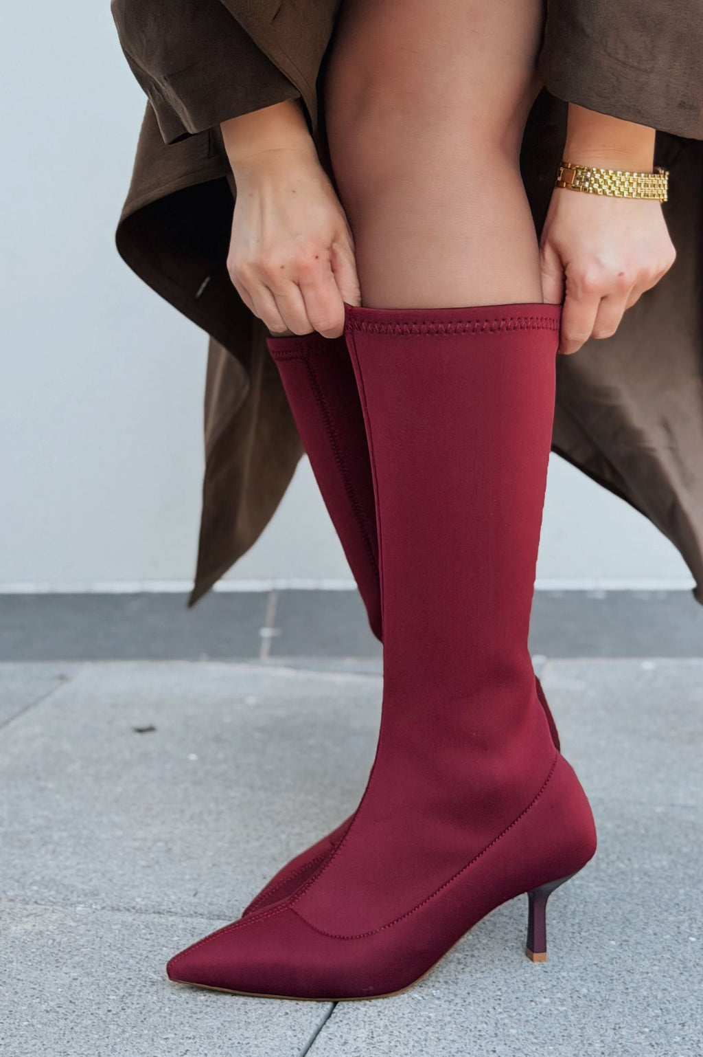 Ralve Women's Pumps Stretch Boots Bordeaux Scuba Fabric