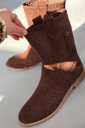 Meror Light Brown Suede Women's Perforated Summer Boots