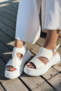 Pantes White Faux Leather Platform Women's Sandals