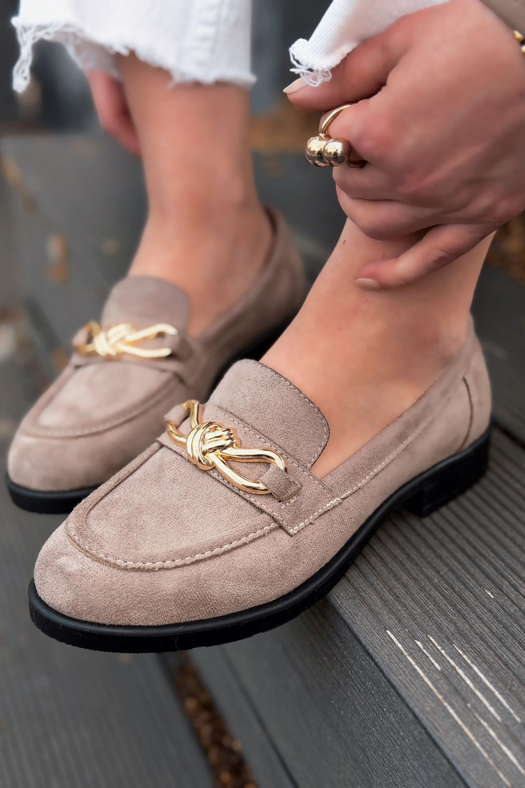 Norel Taupe Suede Bow Detail Women's Loafers