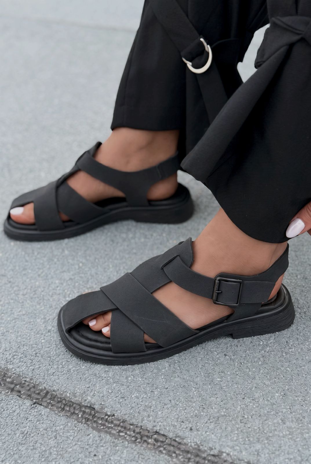 Evyra Black Suede Women's Sandals