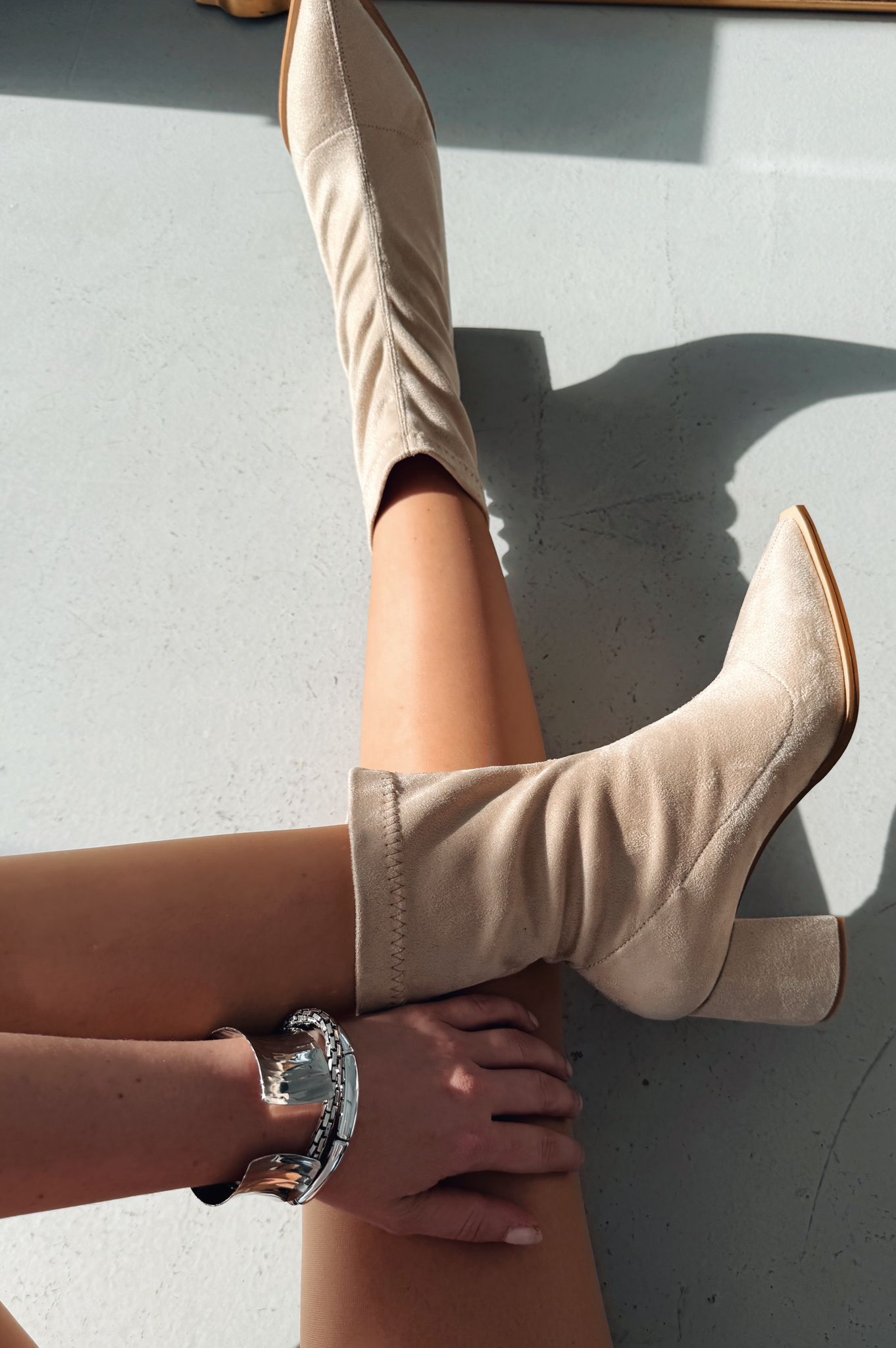 Caryne Beige Suede Women's Stretch Pumps Boots