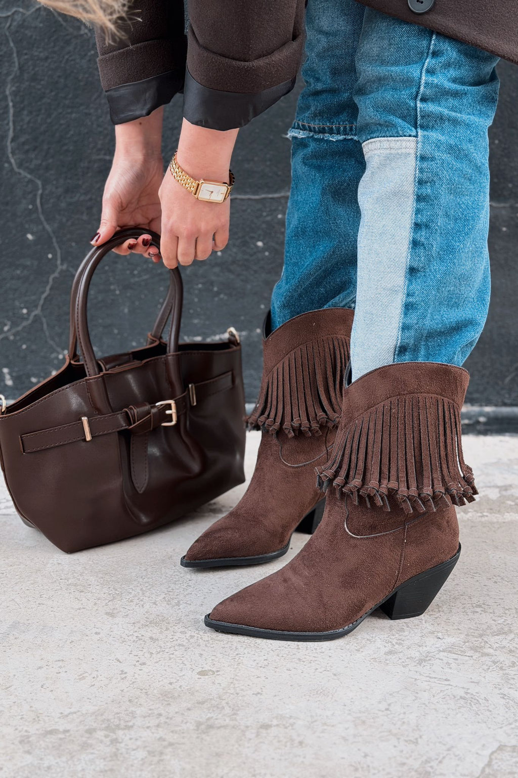 Iserne Women's Cowboy Boots Light Brown Suede Fringed