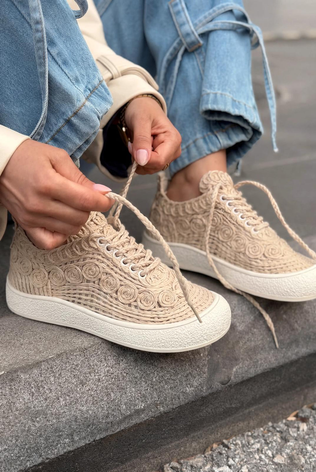 Sarrin Beige Woven Women's Sneakers