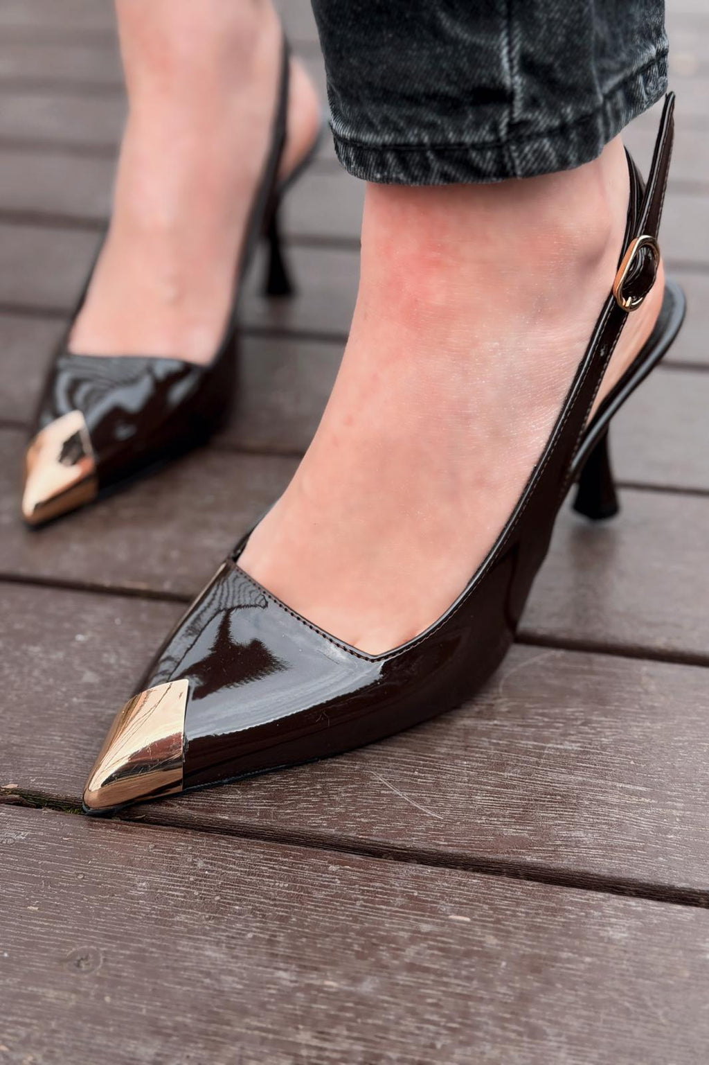 Caligo Light Brown Patent Faux Leather Women's Stilettos