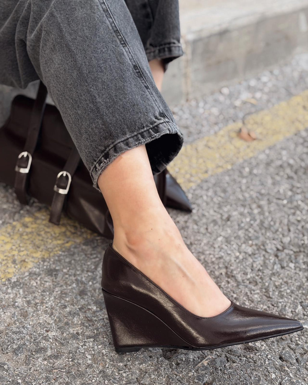 Mariel Light Brown Faux Leather Women's Wedge Stilettos