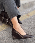Mariel Light Brown Faux Leather Women's Wedge Stilettos