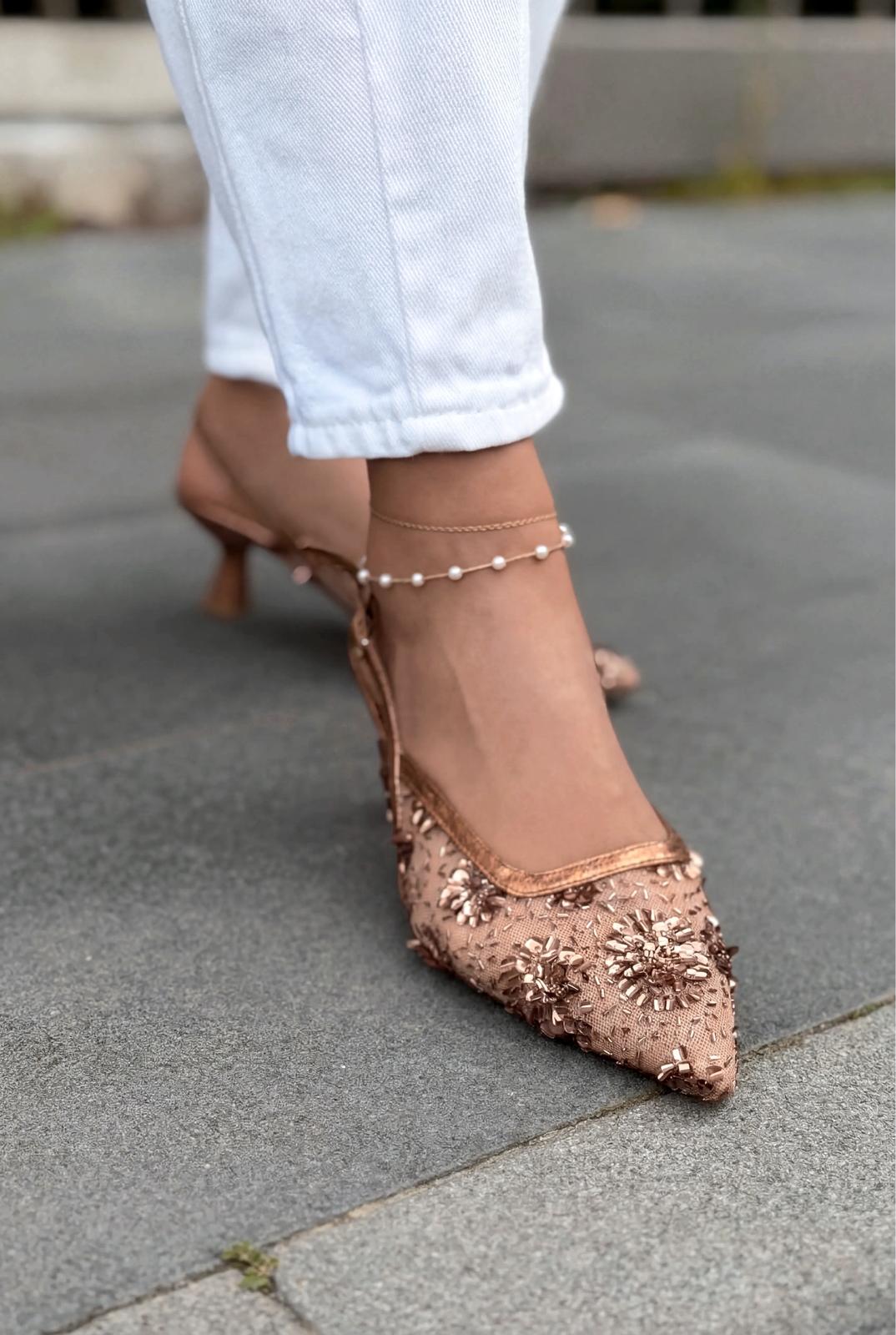 Serona Bronze Embroidered Women's Stilettos