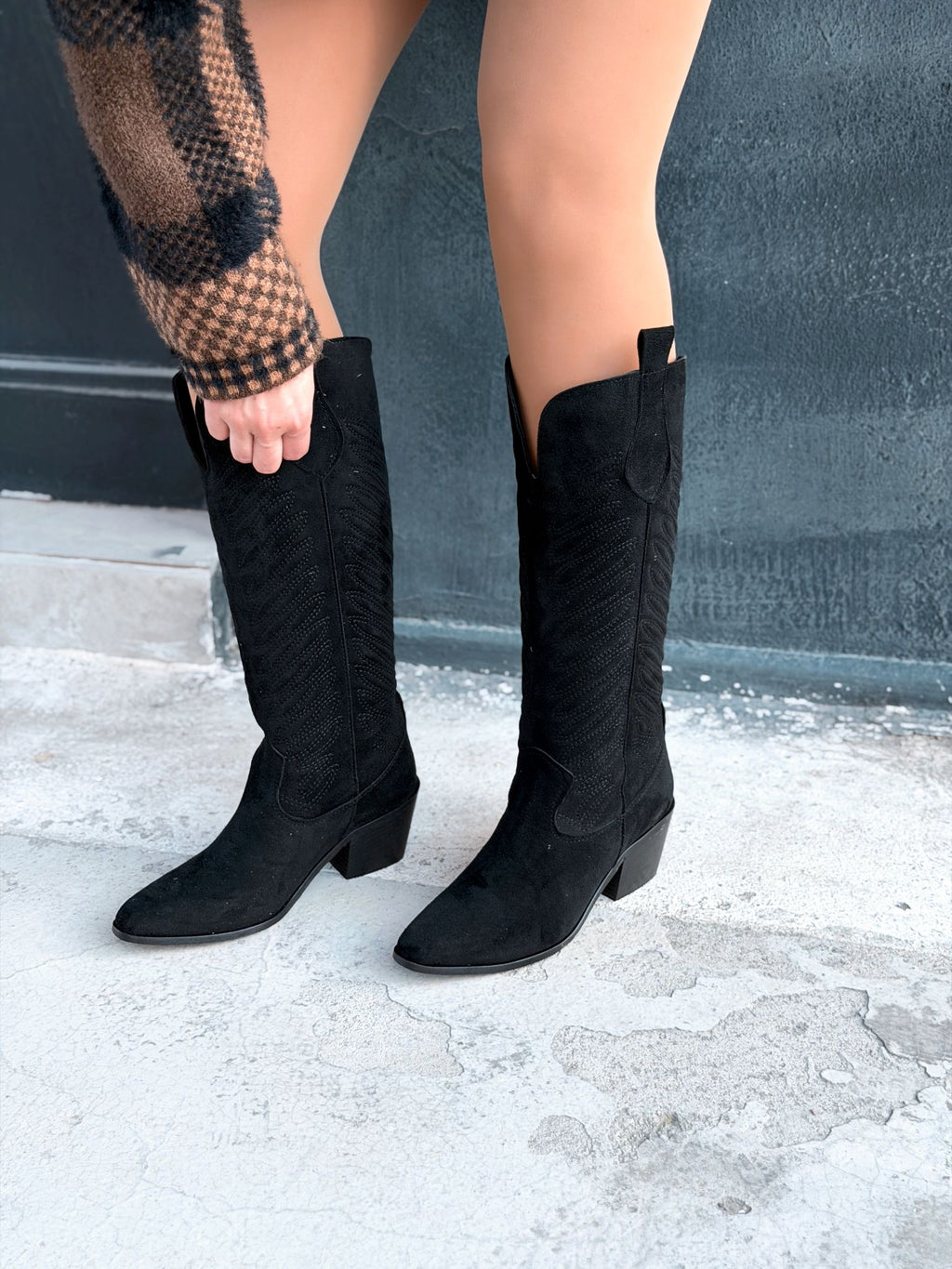 Marvett Black Suede Women's Cowboy Boots