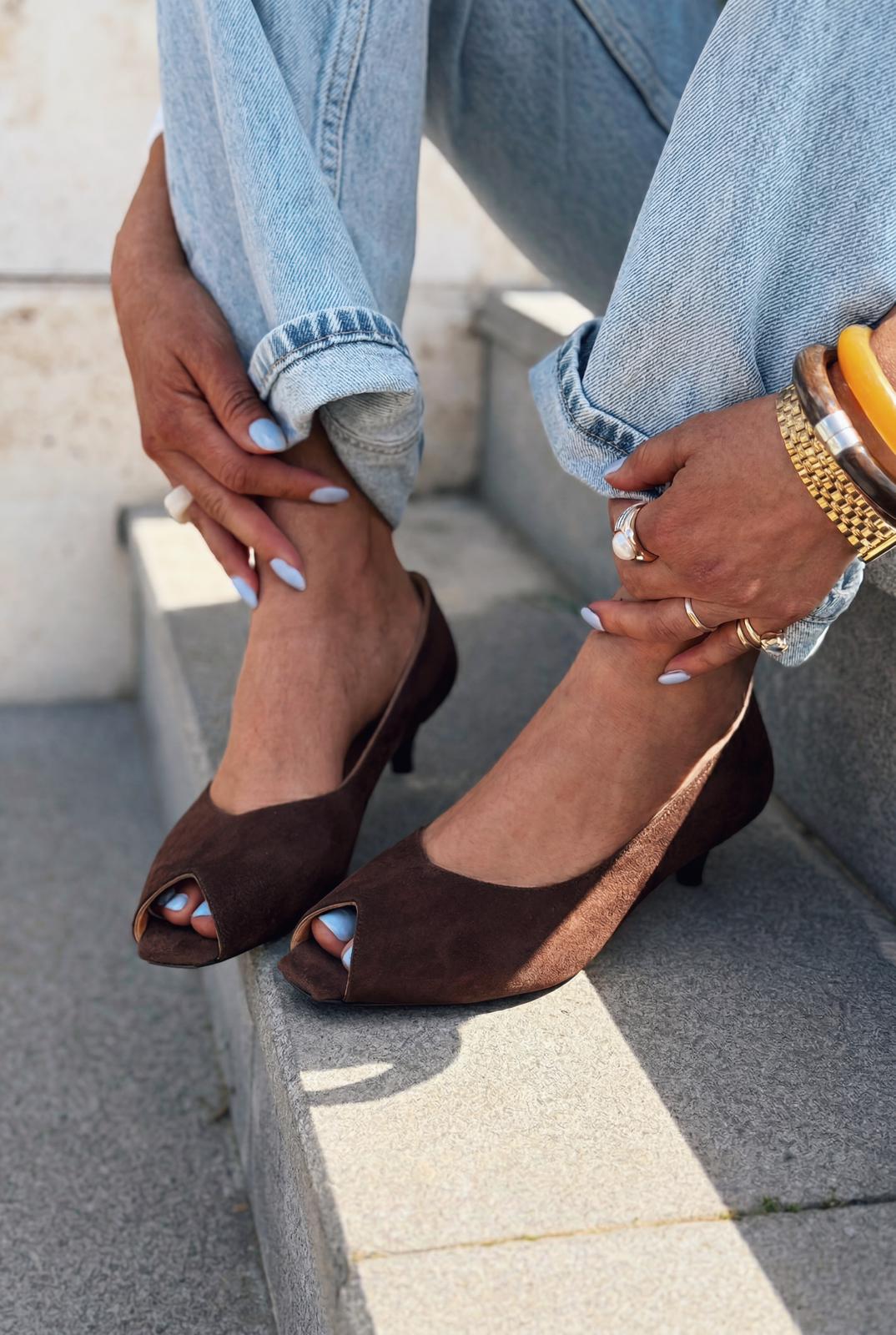 Norvion Light Brown Suede Genuine Leather Women's Pumps