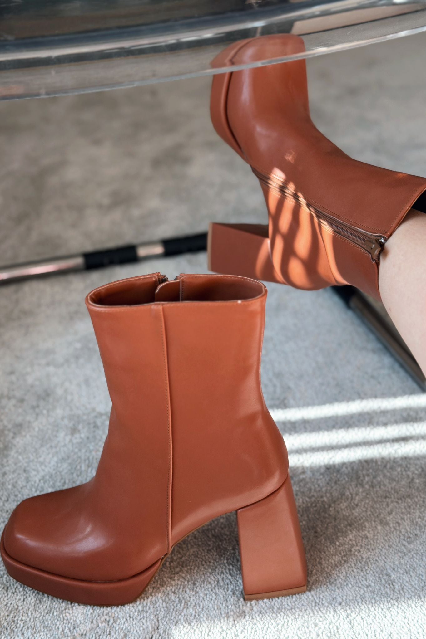 Rivoks Tan Faux Leather Platform Pumps Boots